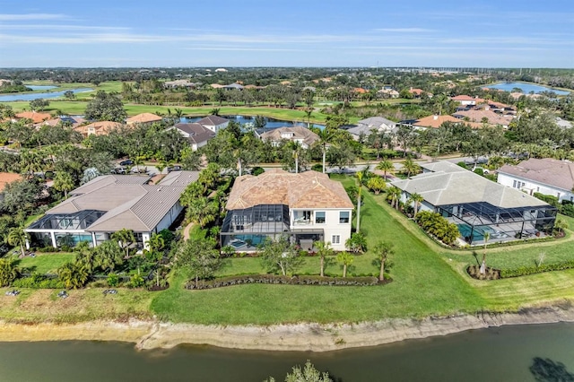 aerial view with a water view