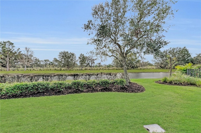 view of yard with a water view