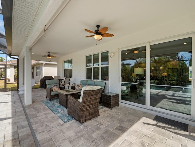 view of patio / terrace with an outdoor hangout area and ceiling fan