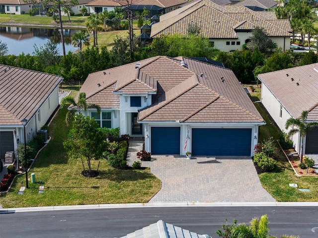 aerial view with a water view