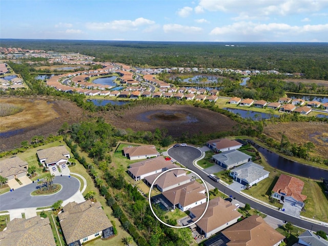 bird's eye view featuring a water view