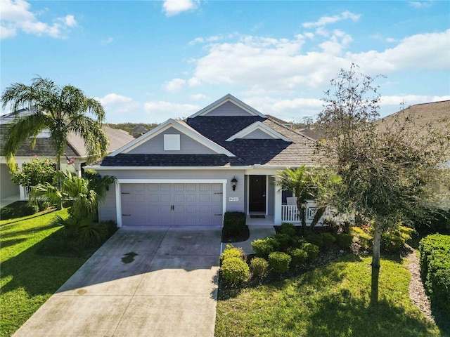 view of front of house with a garage and a front lawn