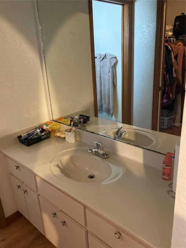 bathroom featuring vanity and wood-type flooring