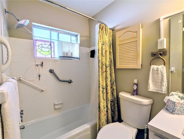 full bathroom featuring vanity, toilet, and shower / bath combo with shower curtain