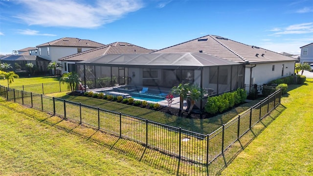 5035 Seafoam Trl, Bradenton, FL 34211 - back of house with a tile roof and glass enclosure