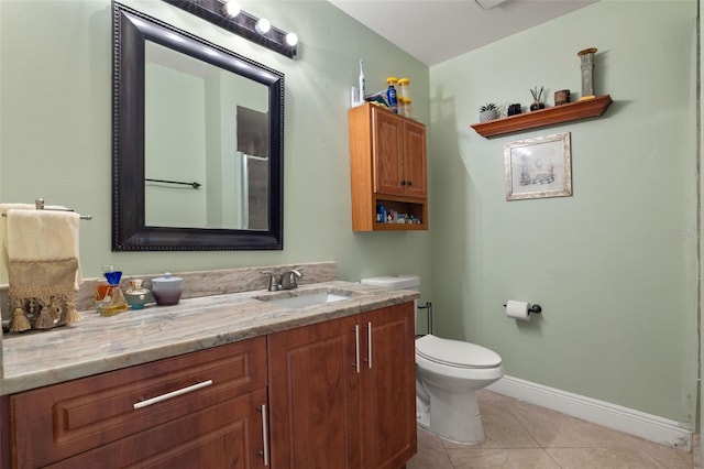 bathroom with tile patterned floors, toilet, and vanity