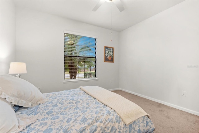 bedroom with carpet flooring and ceiling fan