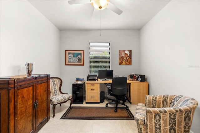 home office with ceiling fan