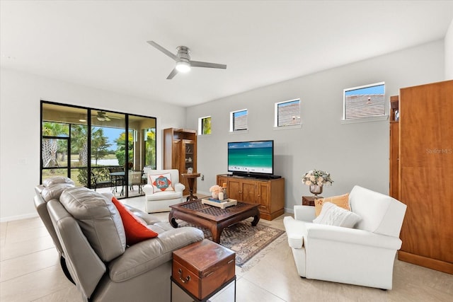 living room with ceiling fan