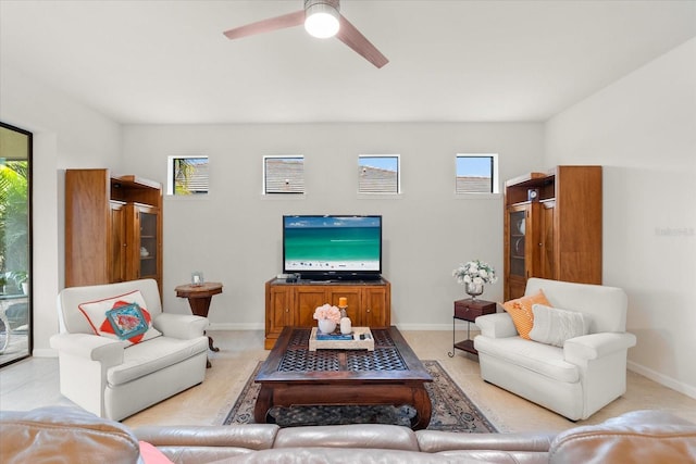 living room featuring ceiling fan