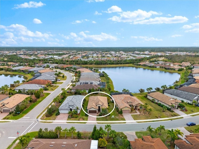 aerial view with a water view