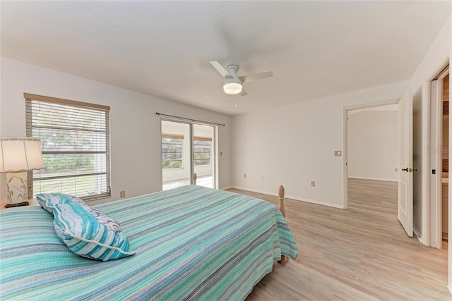 bedroom featuring ceiling fan and light hardwood / wood-style floors