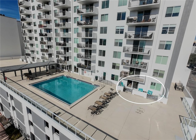 view of pool with a gazebo and a patio