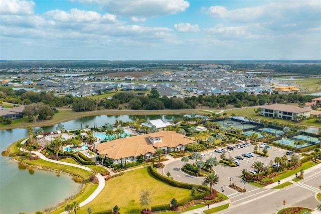 aerial view with a water view