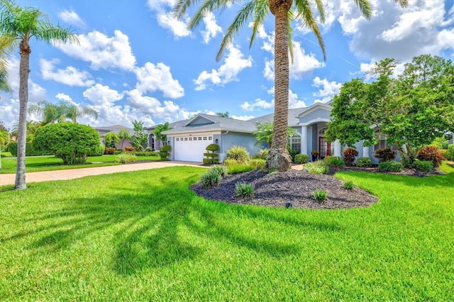 view of front of property featuring a garage and a front yard