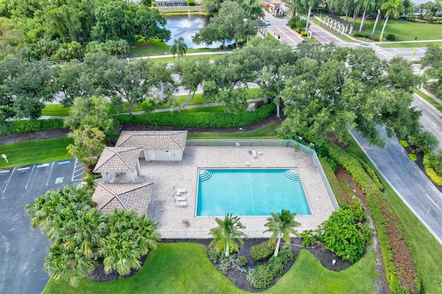 aerial view with a water view