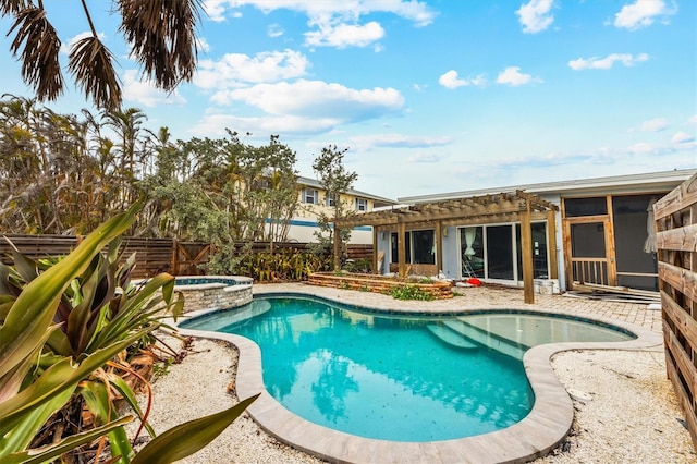 view of pool with an in ground hot tub, a pergola, and a patio area