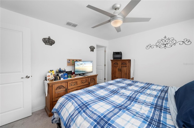 bedroom featuring carpet and ceiling fan