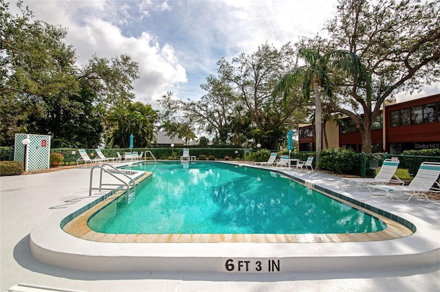 view of swimming pool with a patio area