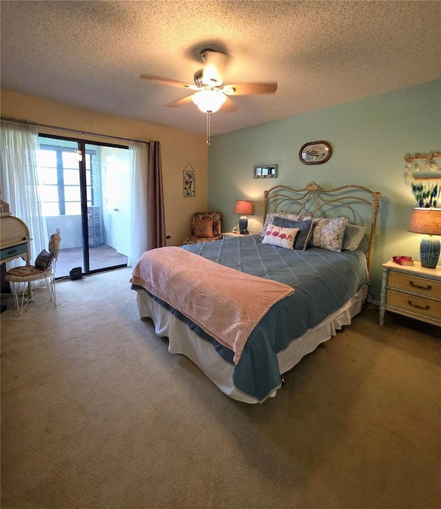 535 Spring Lakes Blvd, Bradenton, FL 34210 - carpeted bedroom with access to outside, a textured ceiling, and ceiling fan