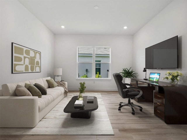 office space featuring light wood-type flooring