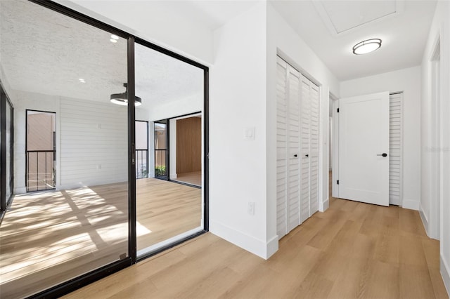 hallway with light hardwood / wood-style flooring