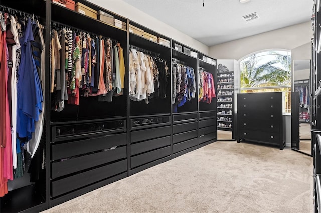 walk in closet featuring carpet flooring