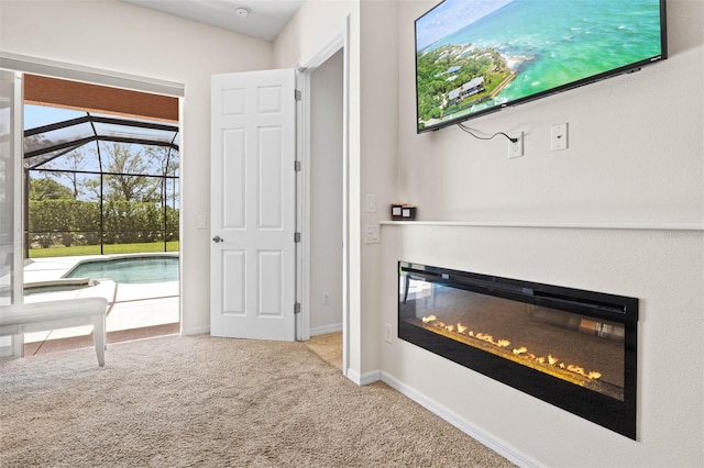 interior space featuring light colored carpet