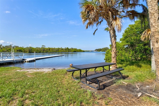 view of dock with a water view