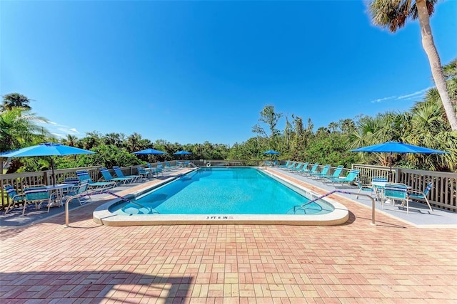 view of swimming pool with a patio