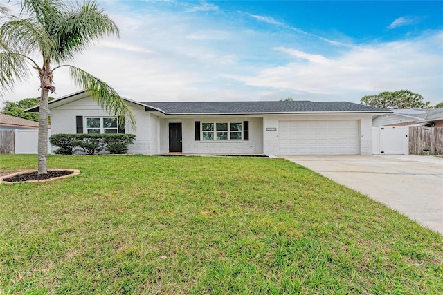 ranch-style house with a garage and a front yard