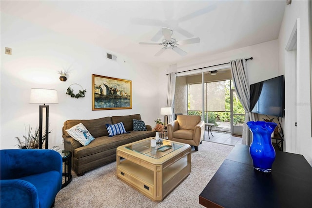 living room featuring ceiling fan