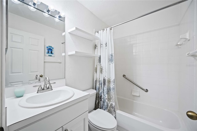 full bathroom with vanity, toilet, and shower / bath combo with shower curtain