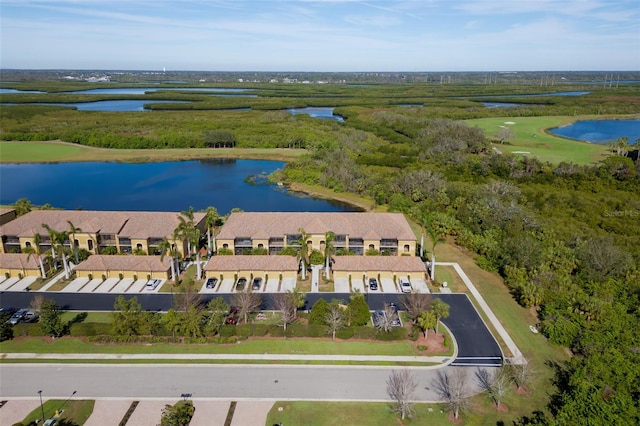 aerial view with a water view