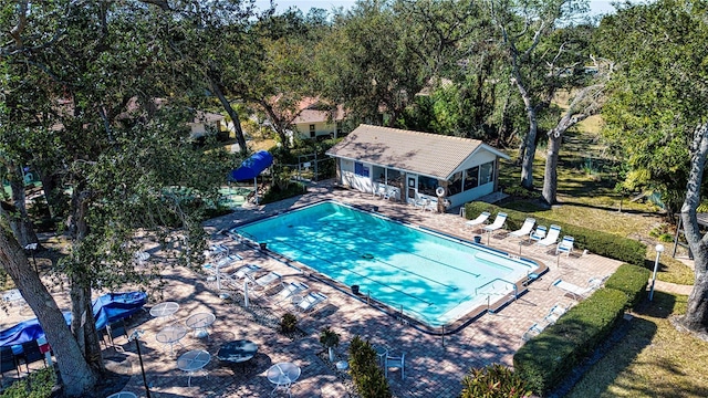 view of swimming pool with a patio