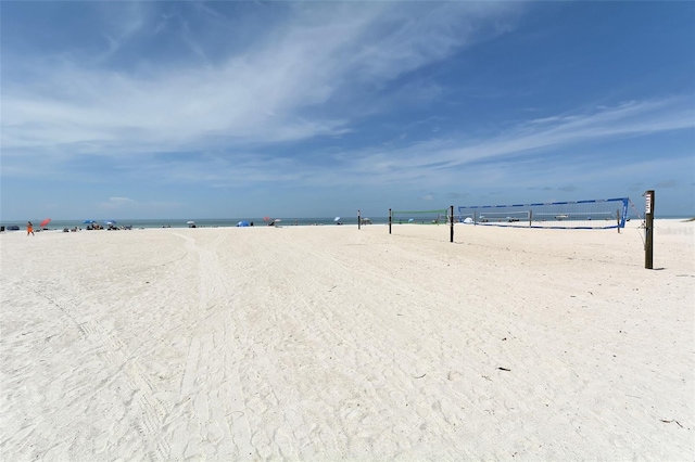 view of water feature with a beach view