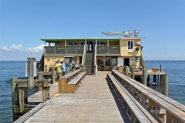 view of dock with a water view