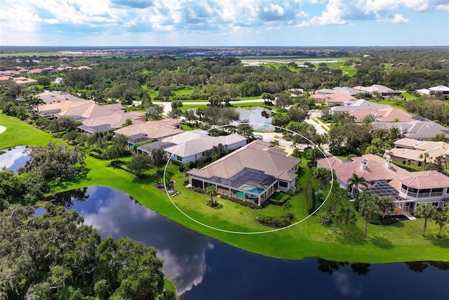 drone / aerial view featuring a water view