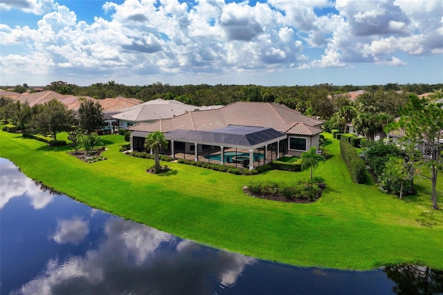 aerial view with a water view