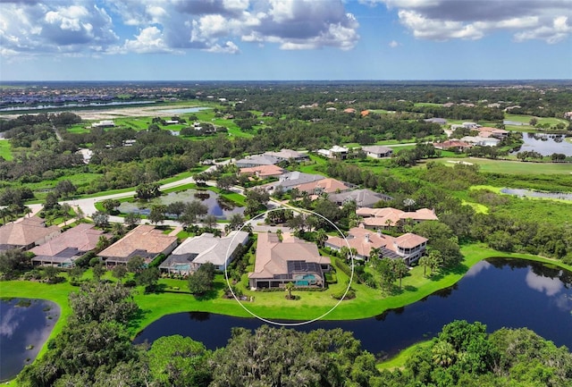 drone / aerial view featuring a water view