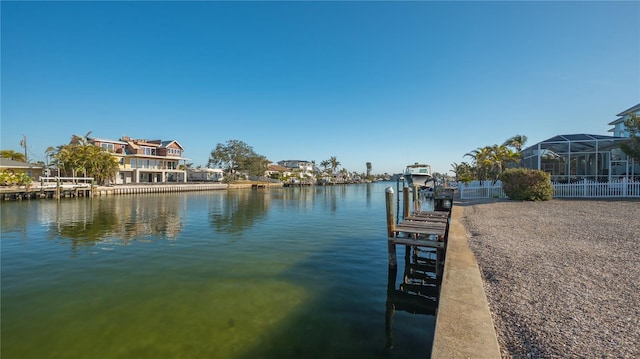 dock area with a water view