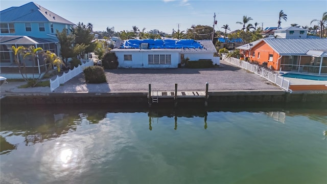 view of dock with a water view