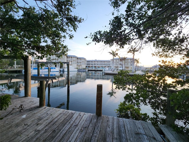 dock area featuring a water view