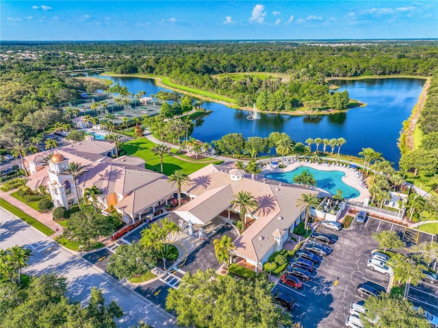 bird's eye view featuring a water view