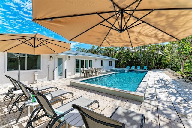 view of swimming pool with a patio