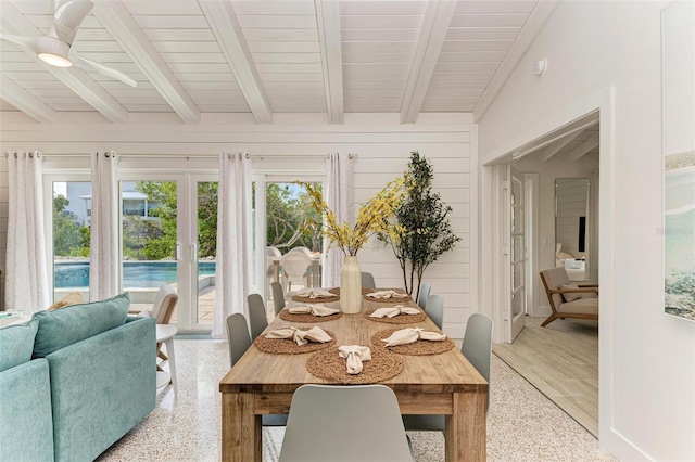 sunroom / solarium with wooden ceiling and beam ceiling