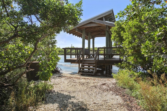 dock area with a water view