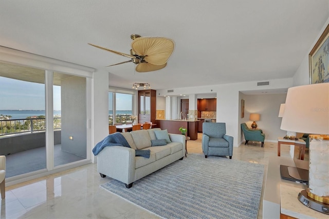 living room with a water view