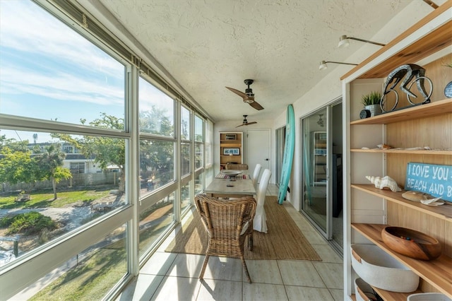 sunroom featuring ceiling fan