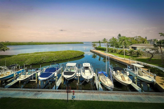 view of dock with a water view